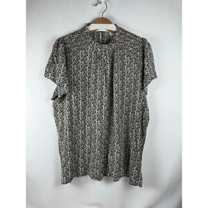 NWOT Women's everleigh Blouse Black/Tan Pattern Short Sleeve Size XL
